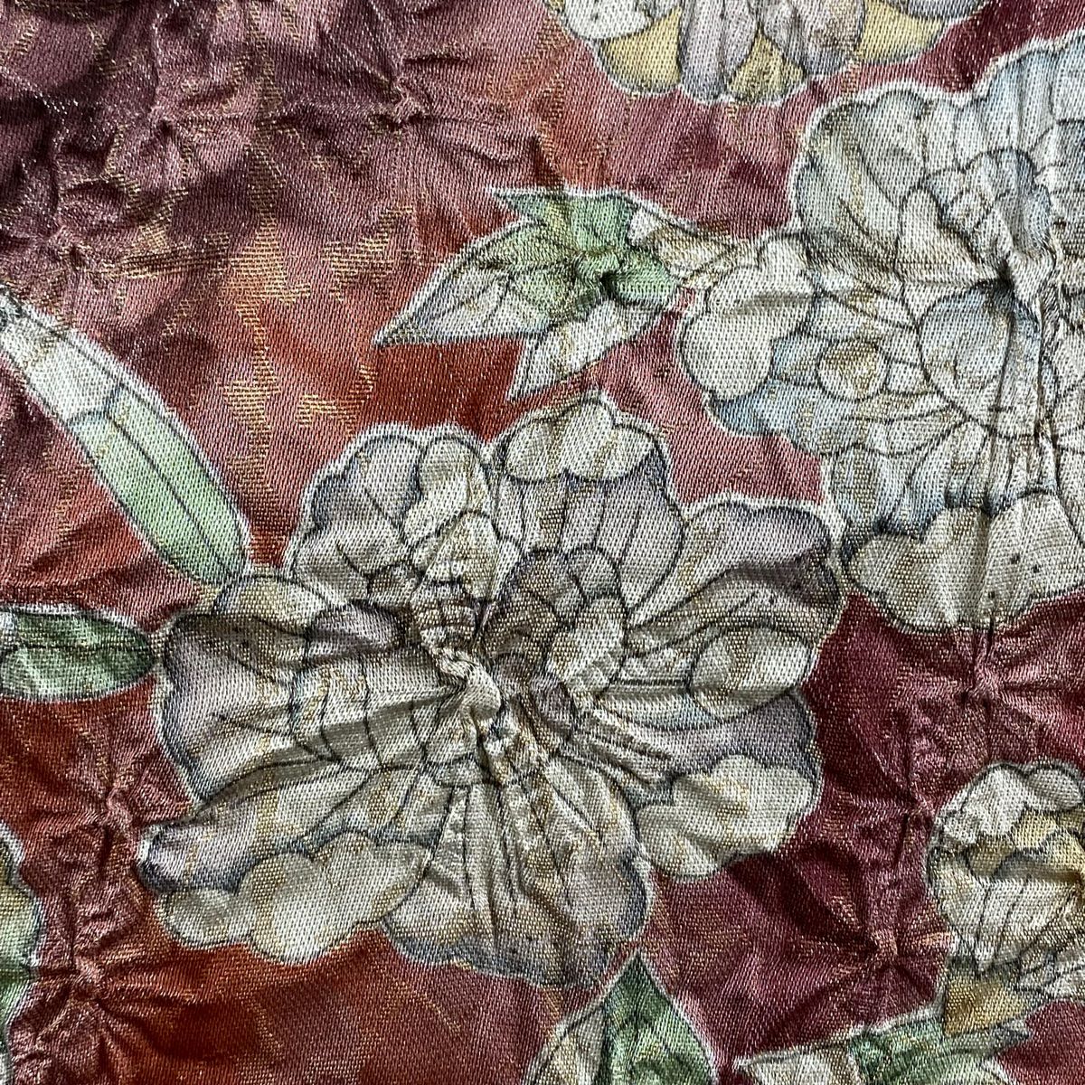 【庫存清倉】 袋帶 美品 名品級 辻花染 銀線 金金箔 紅紫 大鼓圖案 純蠶絲