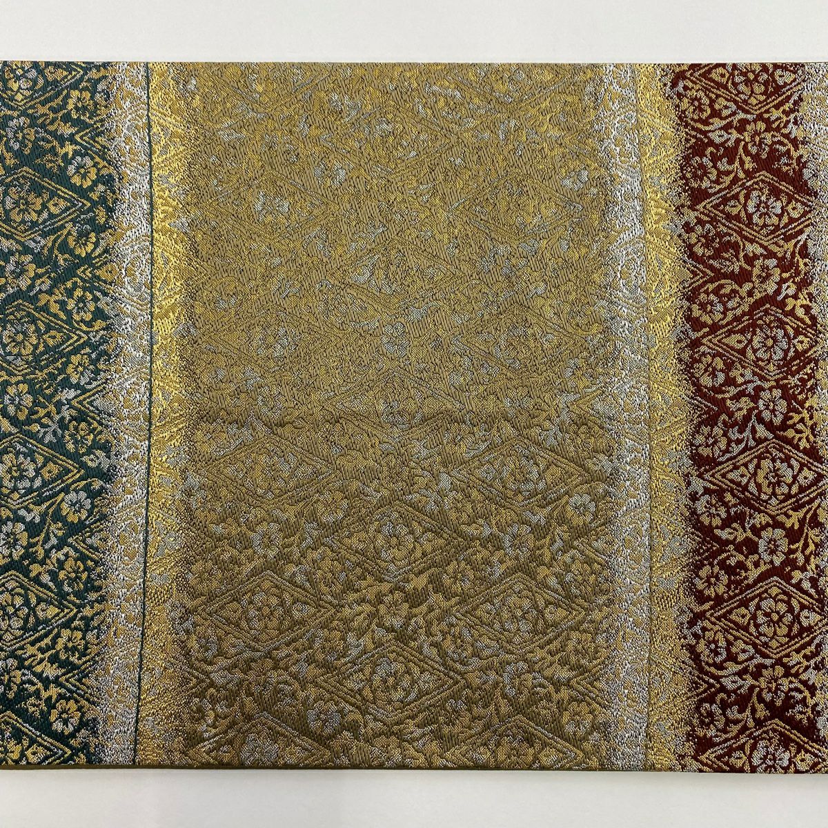 【庫存清倉】 袋帶 美品 名品級 草花紋紋 菱形 金銀彩 金金箔 黃土色 六通 純蠶絲