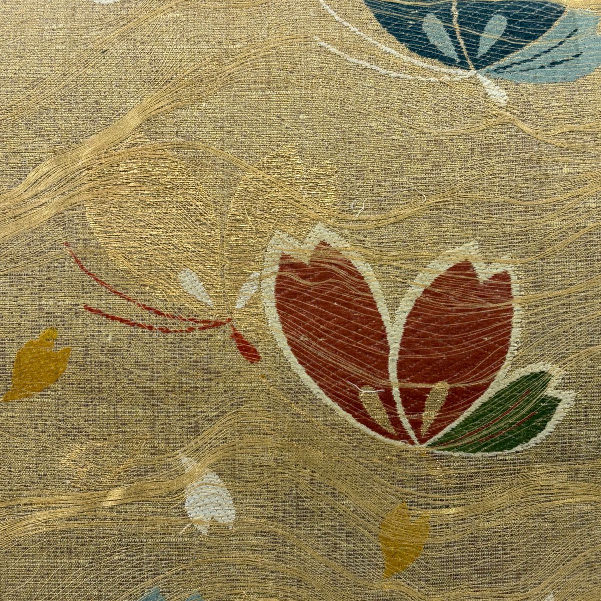 【庫存清倉】 袋帶 美品 名品級 蝴蝶 花瓣 金金箔 金線 金色 大鼓圖案 純蠶絲
