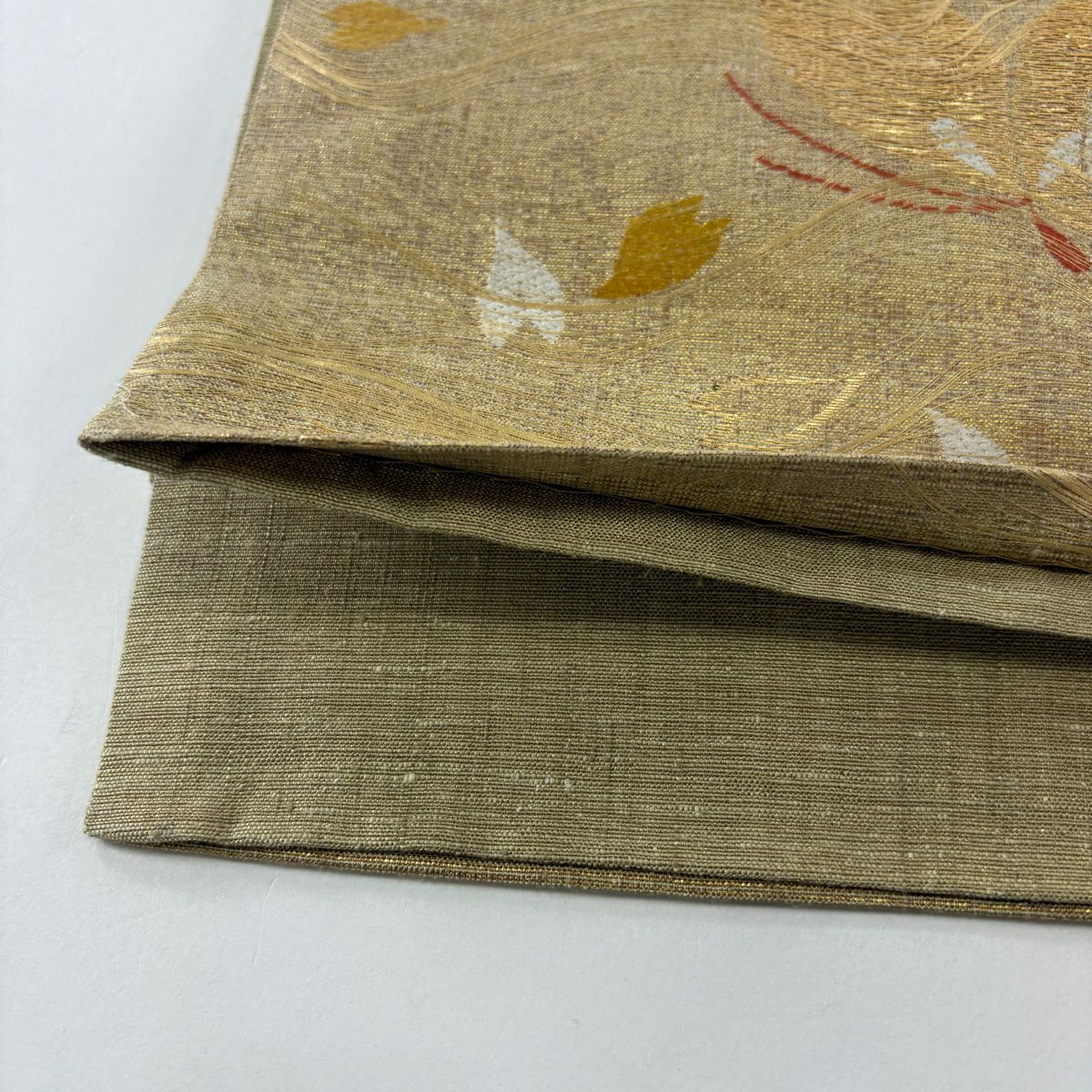 【庫存清倉】 袋帶 美品 名品級 蝴蝶 花瓣 金金箔 金線 金色 大鼓圖案 純蠶絲