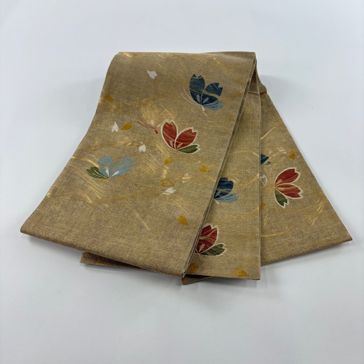 【庫存清倉】 袋帶 美品 名品級 蝴蝶 花瓣 金金箔 金線 金色 大鼓圖案 純蠶絲