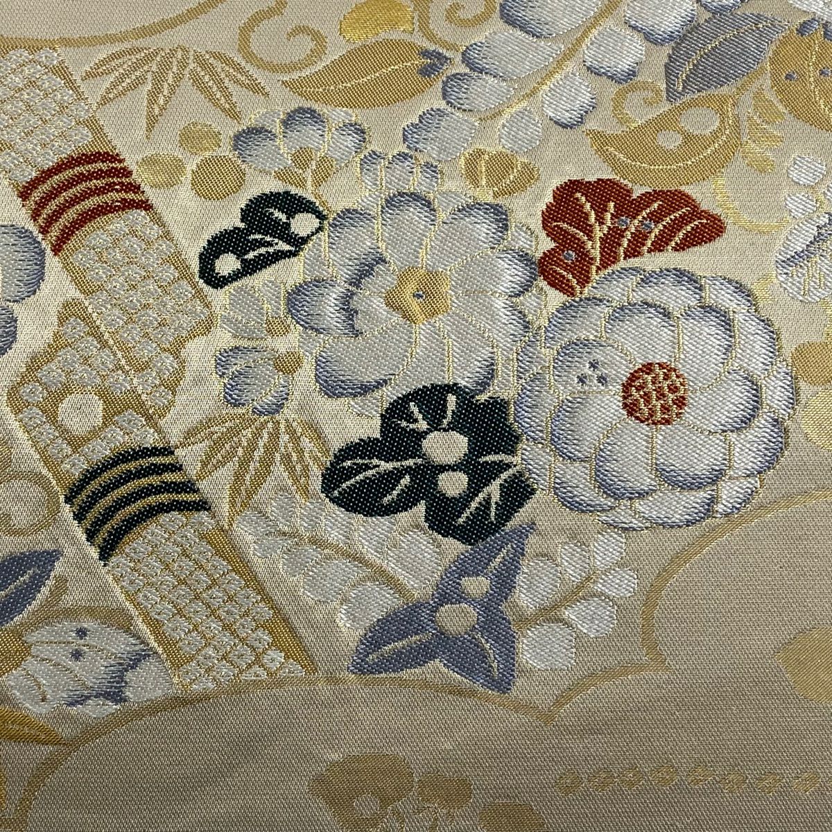 名古屋帶 秀品級 辻花染 笹 金金箔 米色 純蠶絲