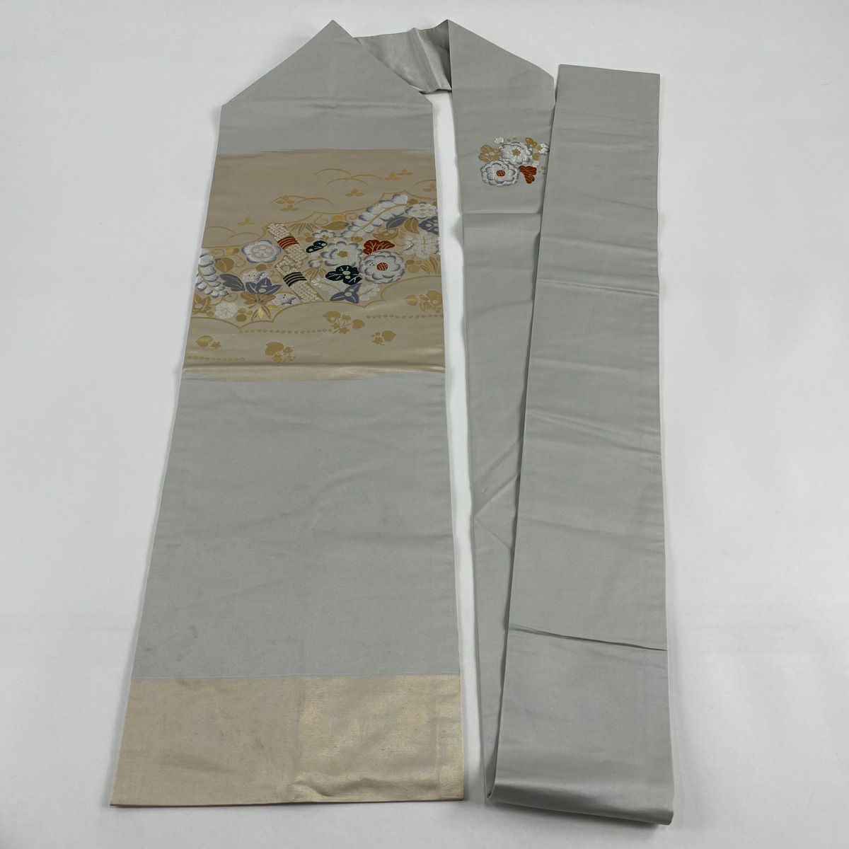 名古屋帶 秀品級 辻花染 笹 金金箔 米色 純蠶絲