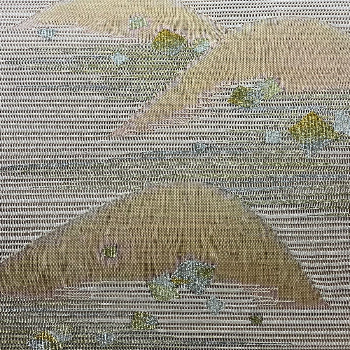 名古屋帶 秀品級 夏帶 八寸名古屋帶 松樹葉仕立 山 霞 金銀線 粉米色 純蠶絲