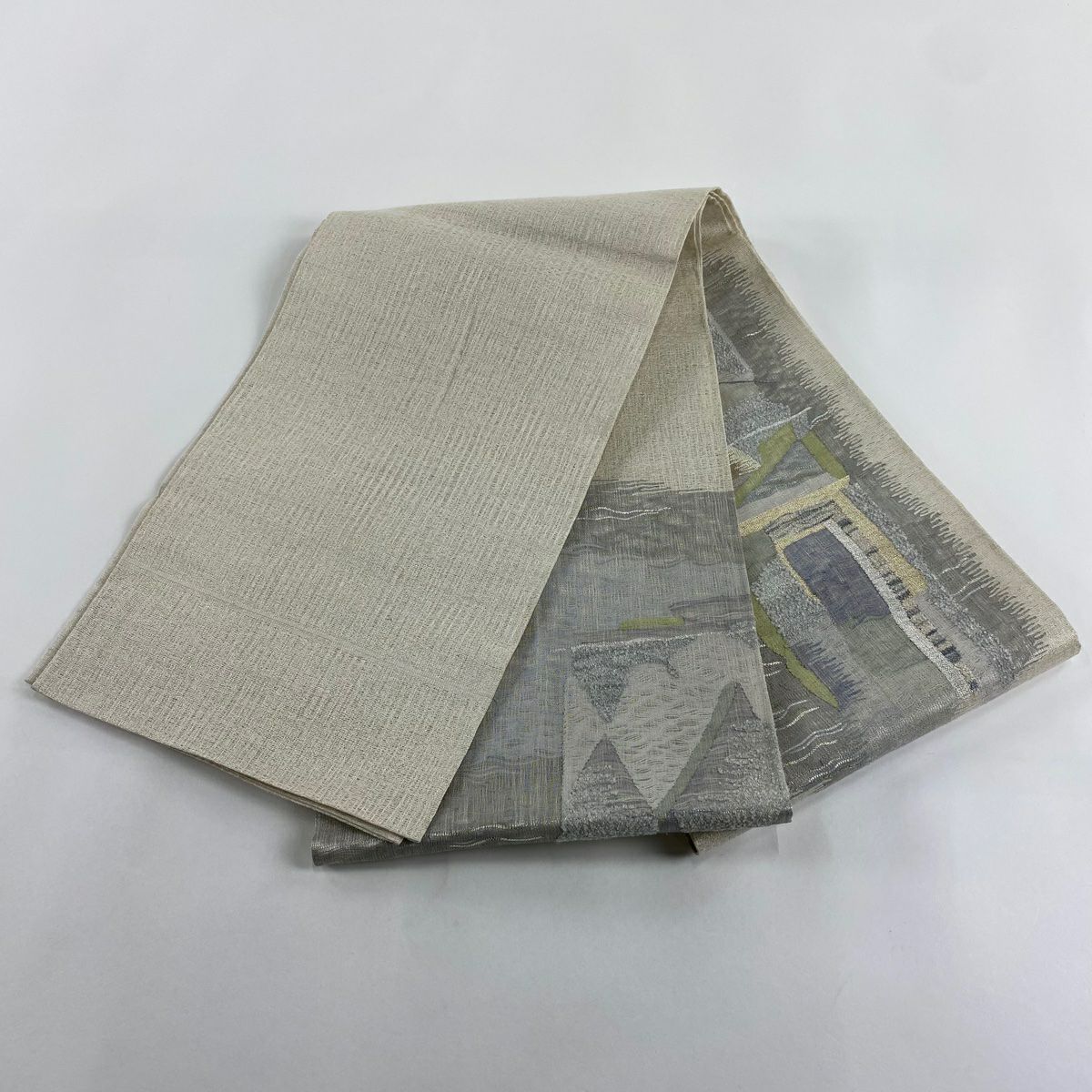 袋帶 秀品級 幾何圖案 金銀彩 米色 大鼓圖案 純蠶絲