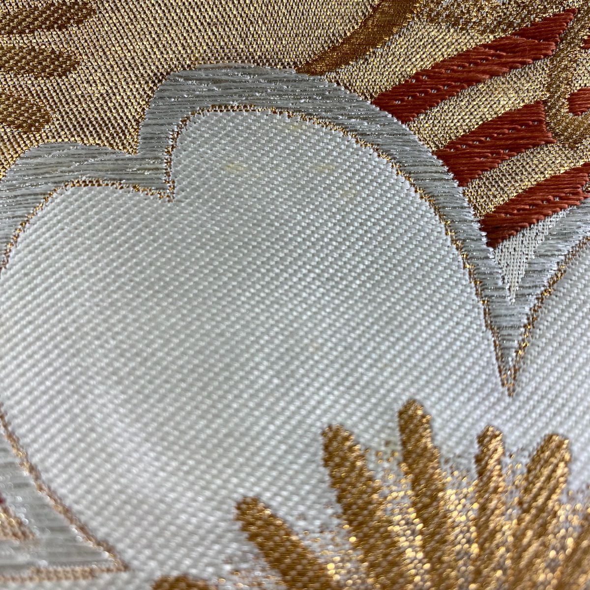 袋帶 秀品級 樱花 波 金金箔 唐織 灰白 六通 純蠶絲