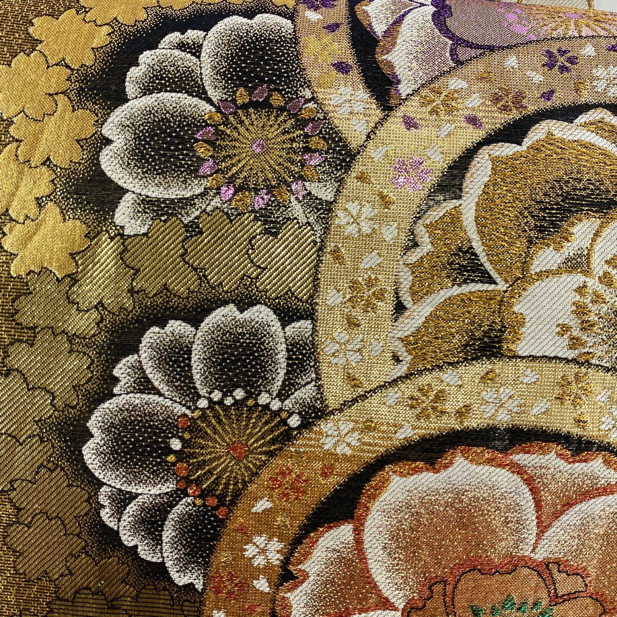 袋帶 秀品級 櫻花花瓣 金絲 金金箔 金 六通 純蠶絲