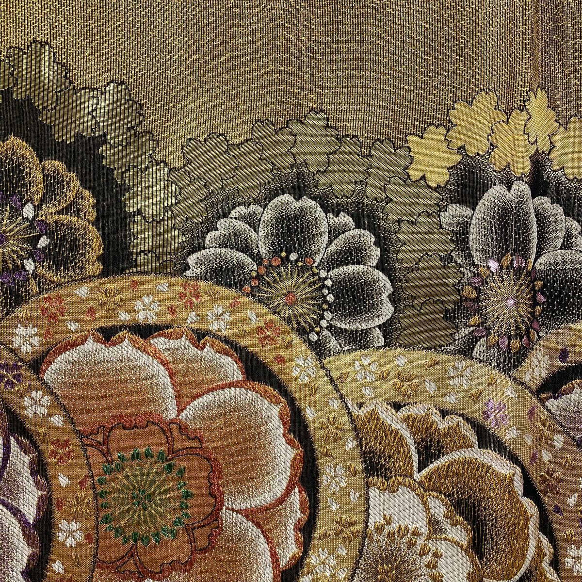 袋帶 秀品級 櫻花花瓣 金絲 金金箔 金 六通 純蠶絲