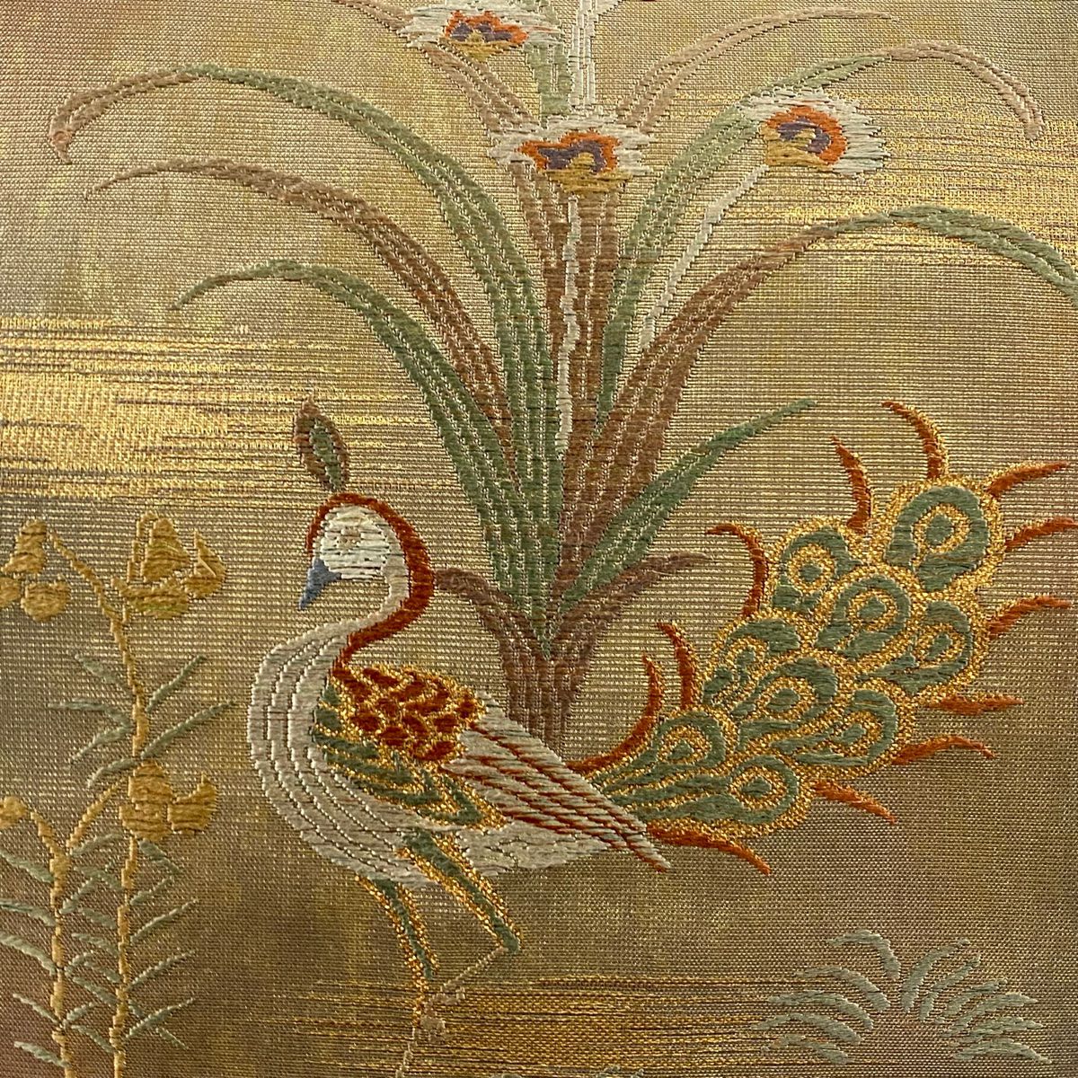 袋帶 秀品級 花鳥 霞 金絲 金金箔 灰茶 六通 純蠶絲