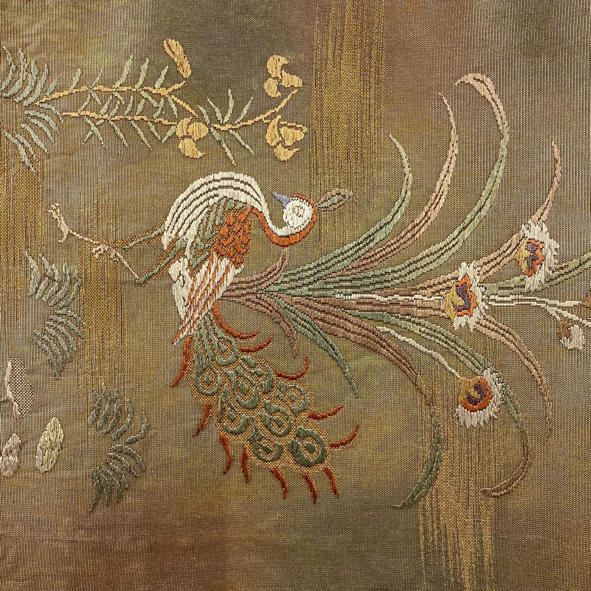 袋帶 秀品級 花鳥 霞 金絲 金金箔 灰茶 六通 純蠶絲
