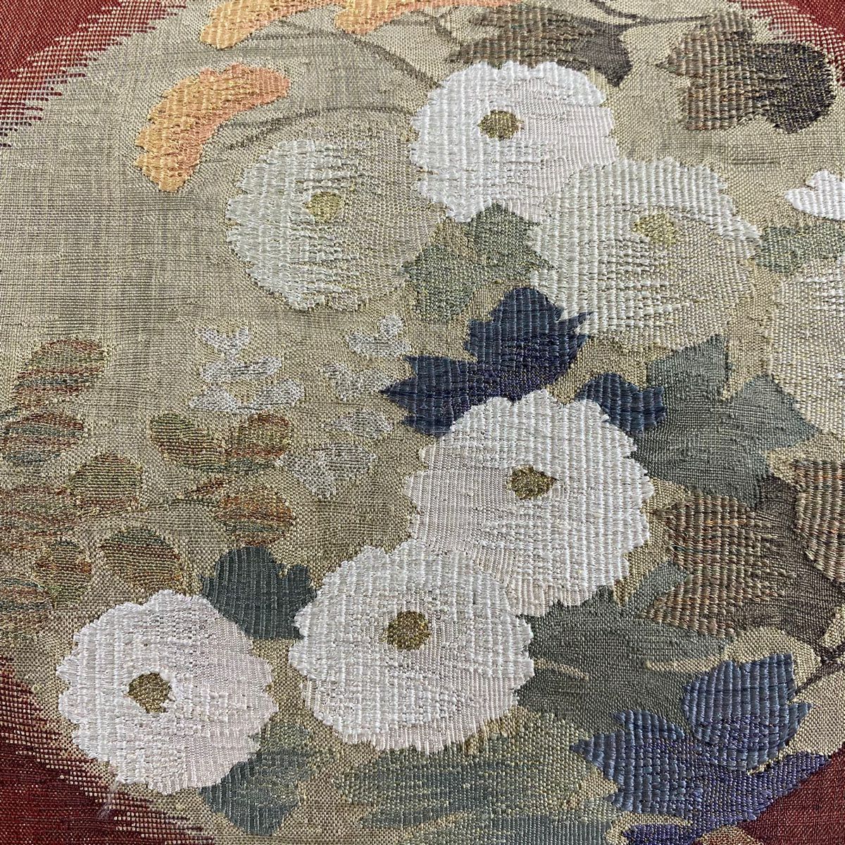 袋帶 秀品級 秋草 金糸 紅茶 お太鼓圖案 純蠶絲