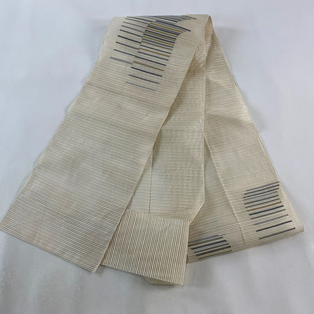 名古屋帶 優品級 夏帶 絽 八寸名古屋帶 松樹葉仕立 雜紋 奶油色 純蠶絲