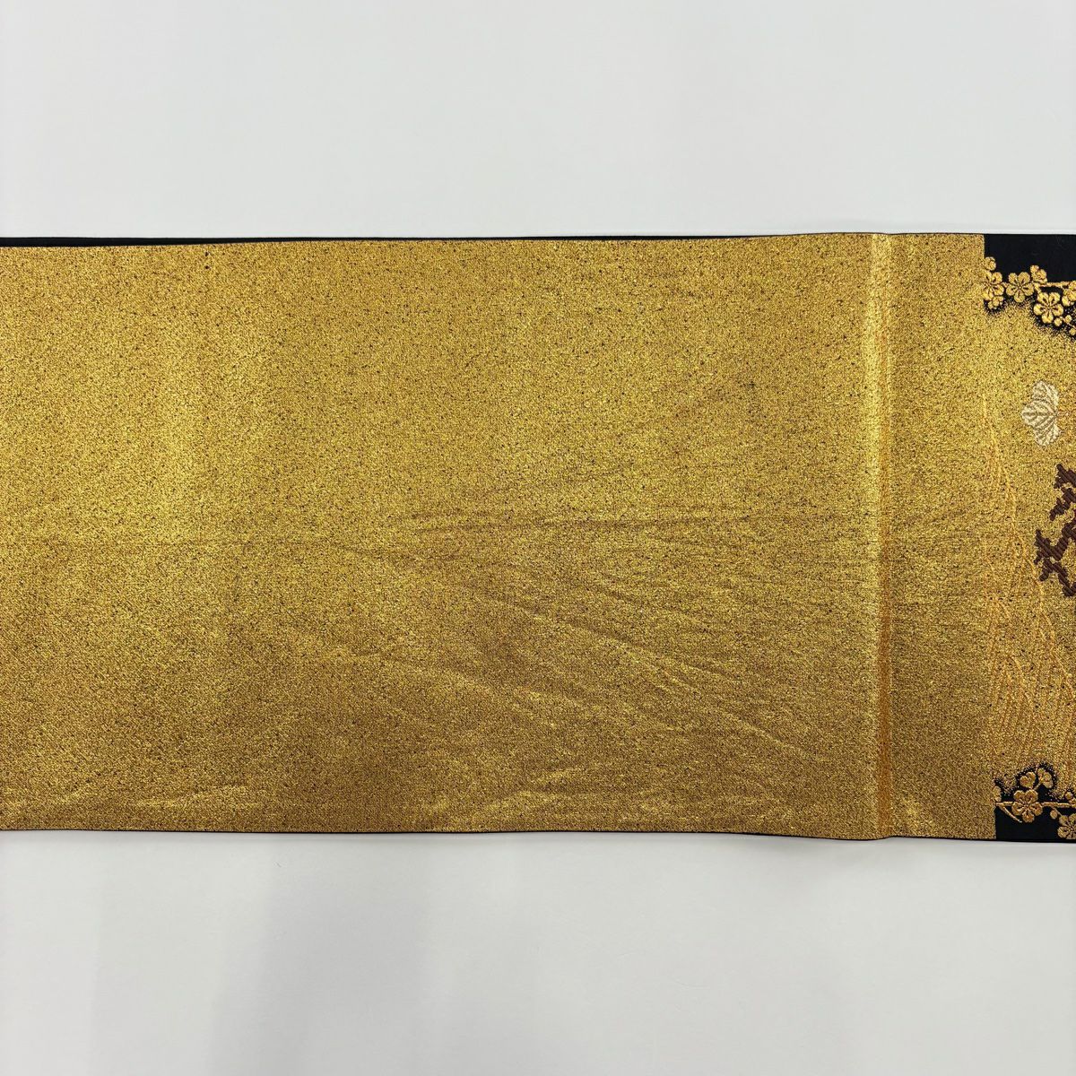 袋帶 美品 秀品級 松樹梅花 桐 刺繡 金線 金色 六通 純蠶絲