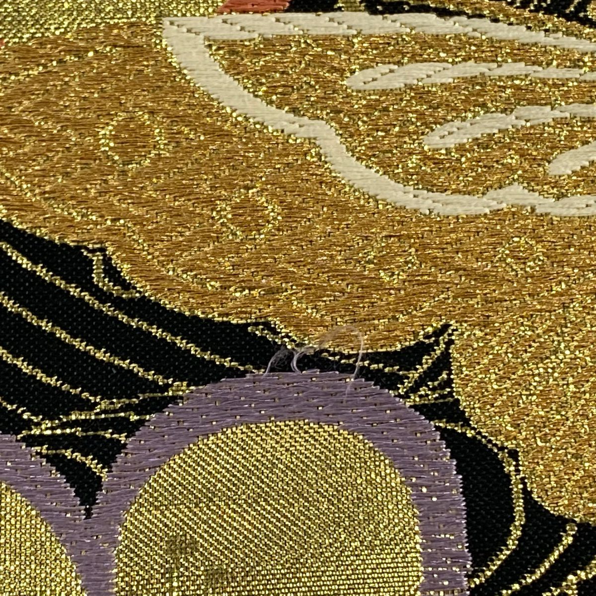 袋帶 美品 秀品級 蝶 梅花 金絲 金金箔 黑 六通 純蠶絲