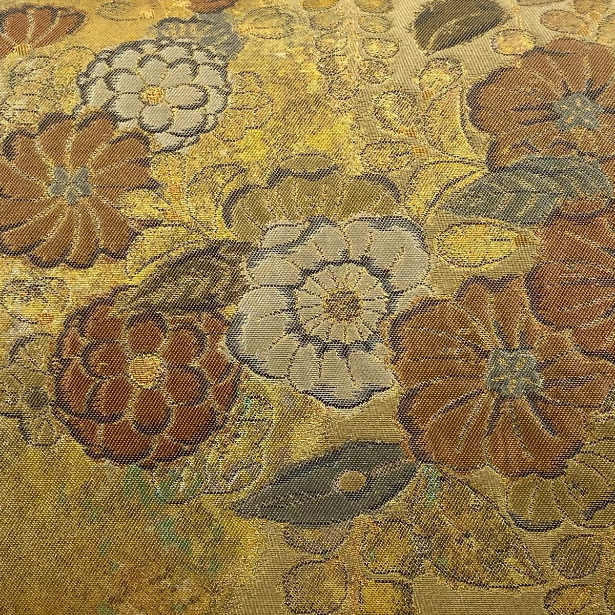 袋帶 優品級 辻花染 金金箔 金絲 淺茶 六通 純蠶絲