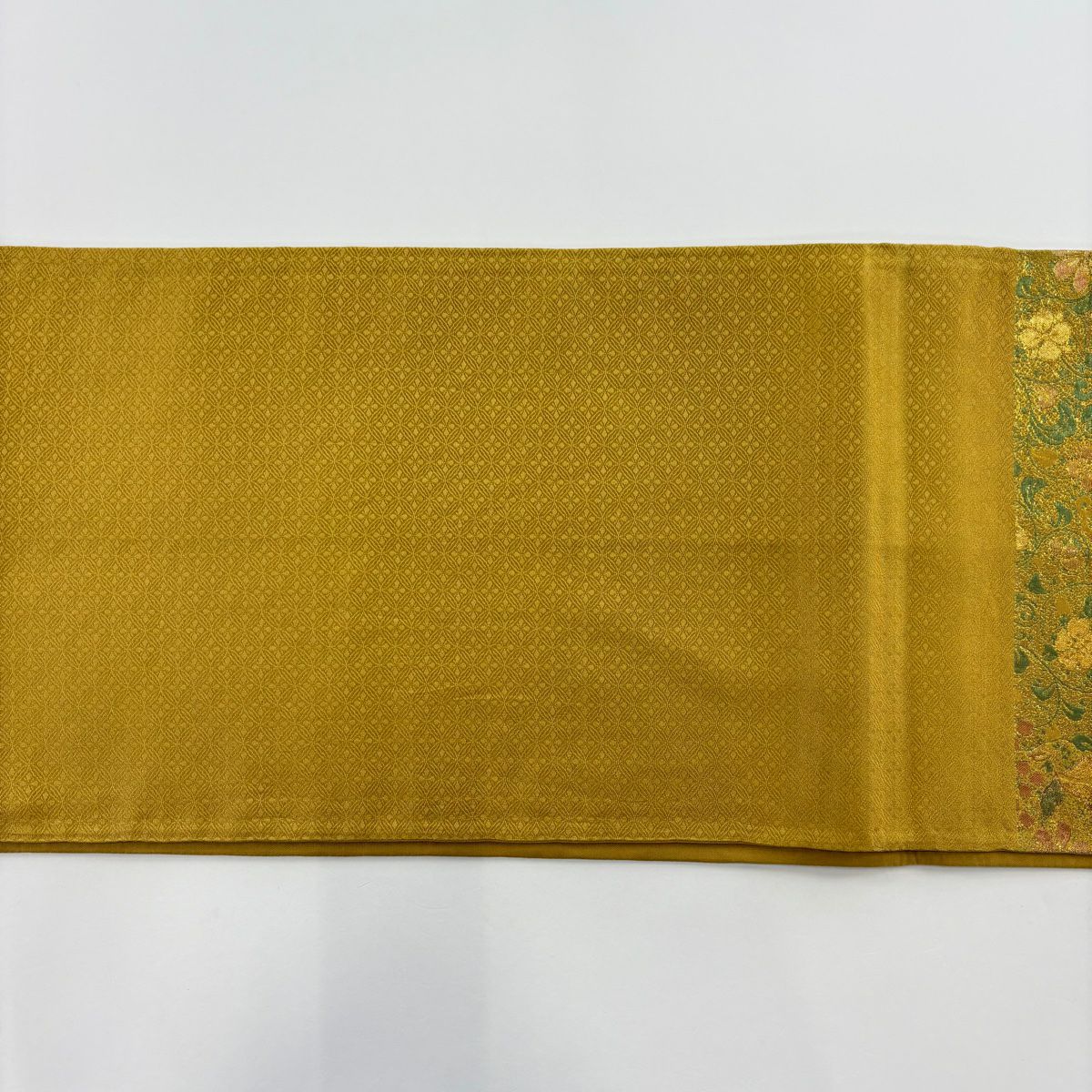 袋帶 美品 秀品級 向鳥 草花紋紋 金金箔 金色 六通 純蠶絲