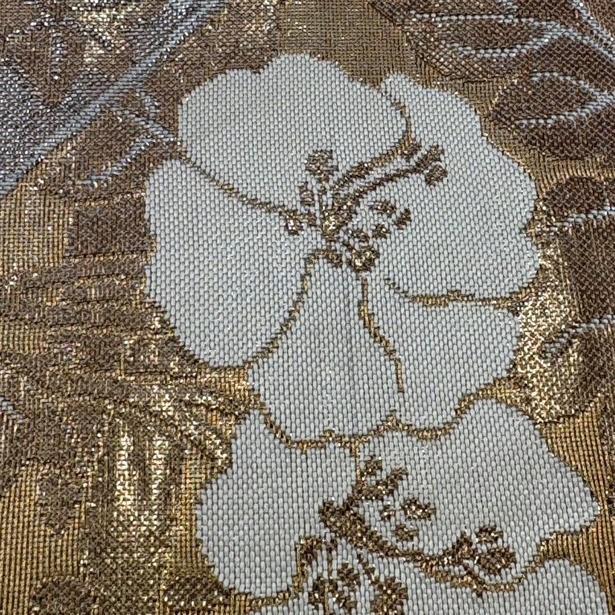 袋帶 美品 秀品級 色紙 花鳥 金絲 金金箔 金色 大鼓圖案 純蠶絲