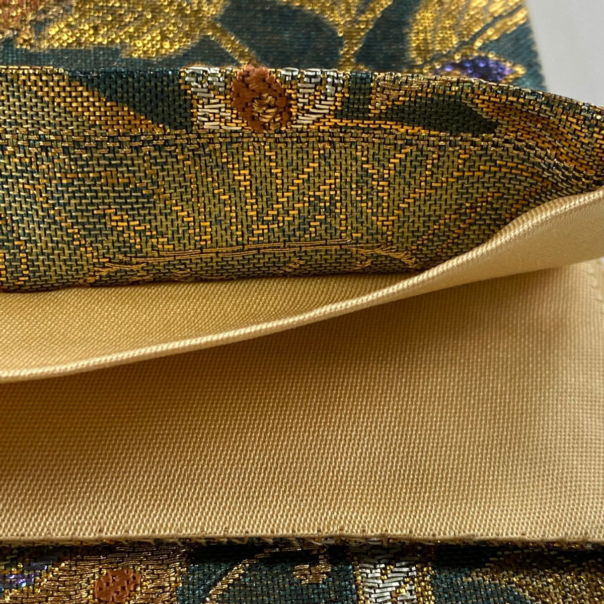 袋帶 美品 秀品級 菊花 蝶 金金箔 金絲 金色 六通 純蠶絲