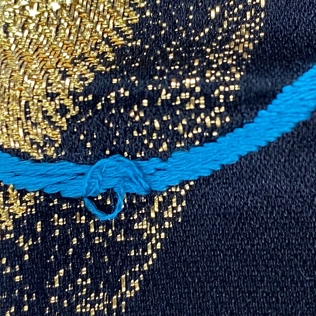 袋帶 美品 秀品級 組織紐 刺繡 金金箔 黑 六通 純蠶絲