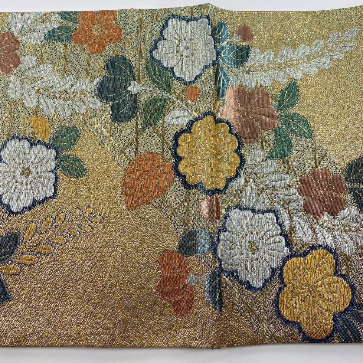 袋帶 美品 秀品級 辻花染圖案 籠目 金金箔 金色 六通 純蠶絲