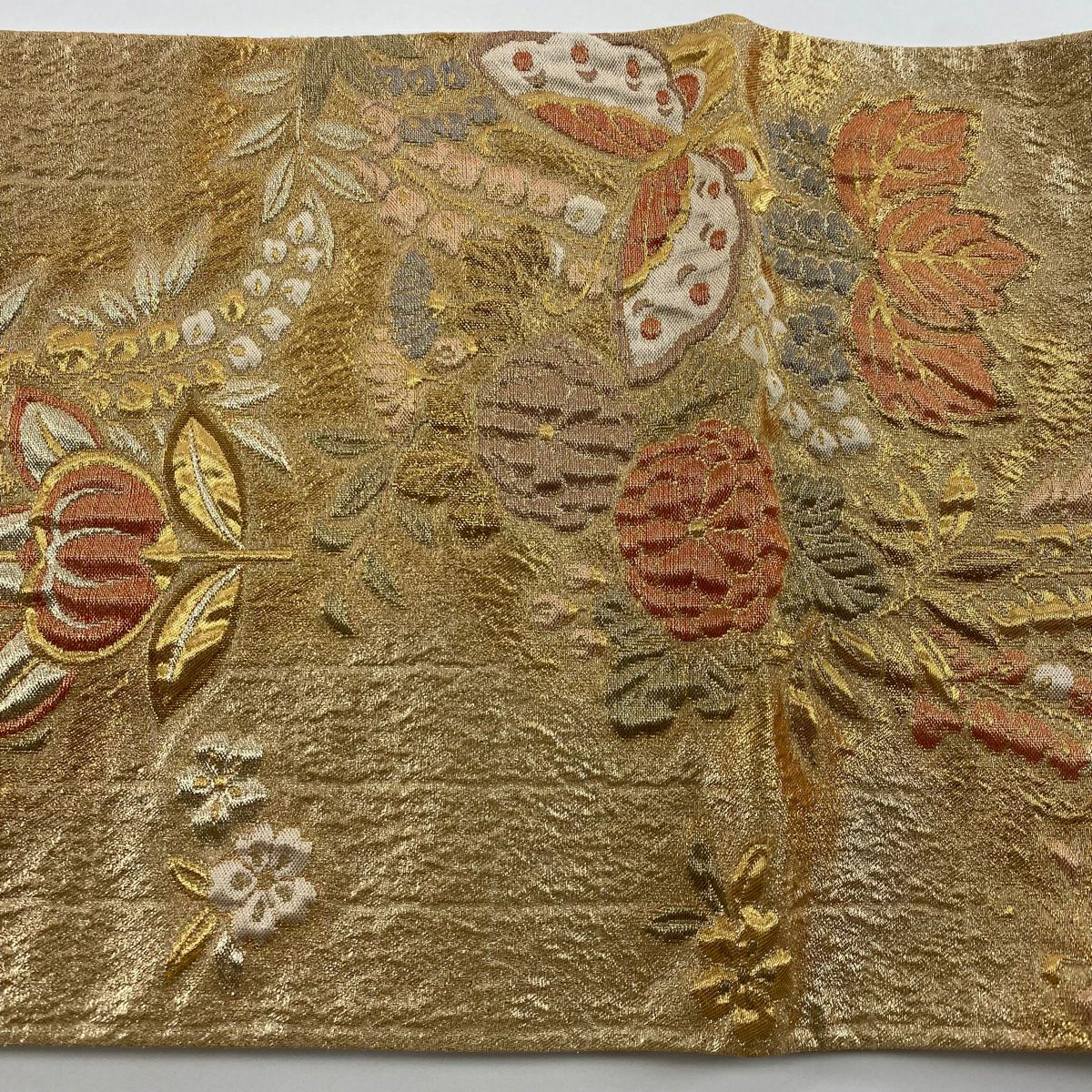 袋帶 美品 秀品級 蝶 菊花 金絲 金金箔 金色 全通 純蠶絲