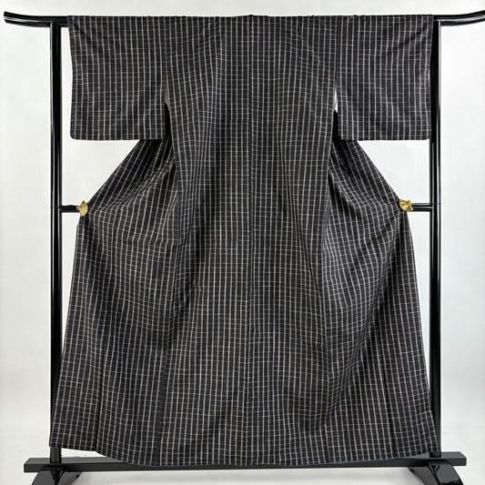 紬織 身長157cm 袖長62cm S 雙層 格子 黑 純蠶絲 秀品級