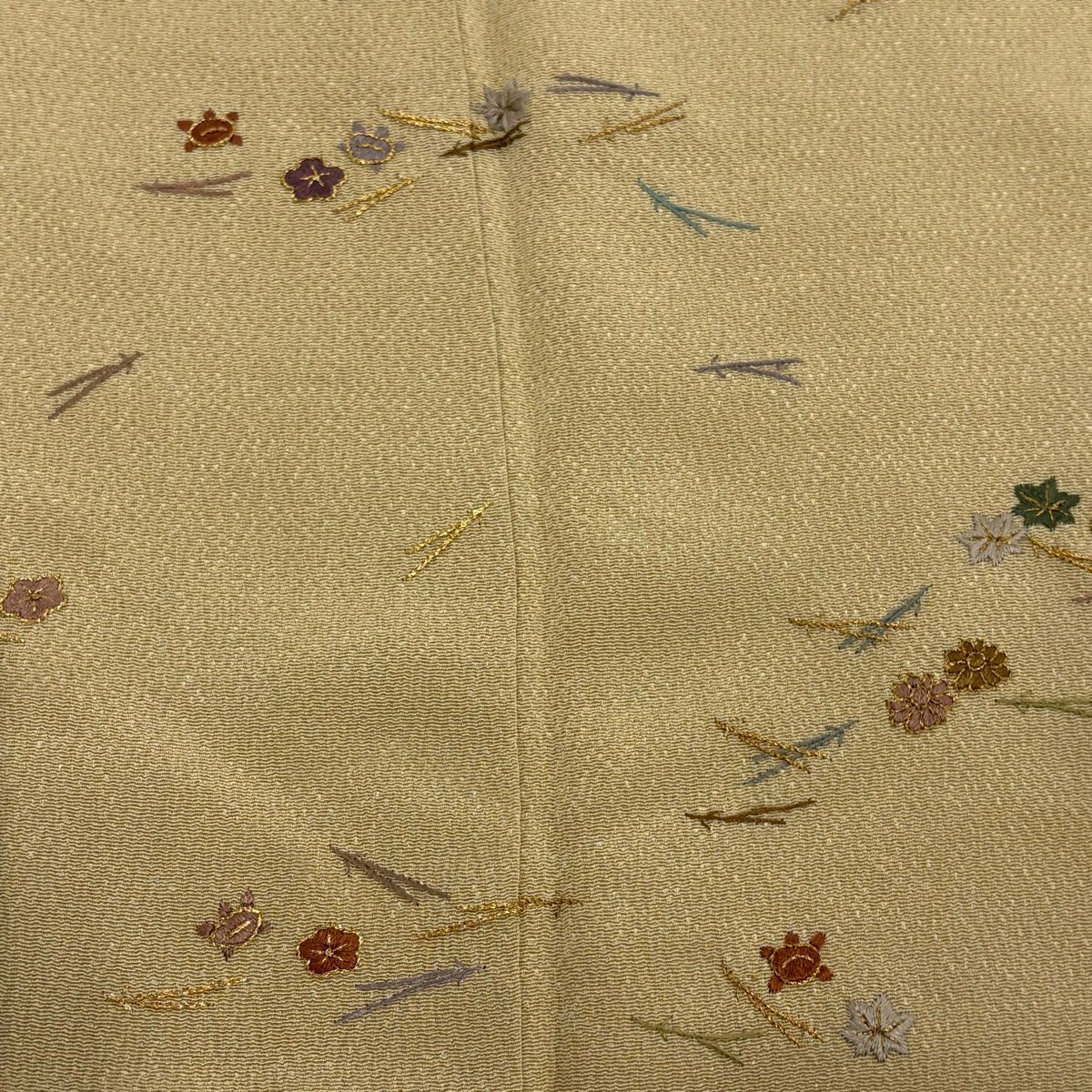 付下 身長156.5cm 袖長63cm S 雙層 吹寄寶盡 刺繡 金線 米色 純蠶絲 優品級