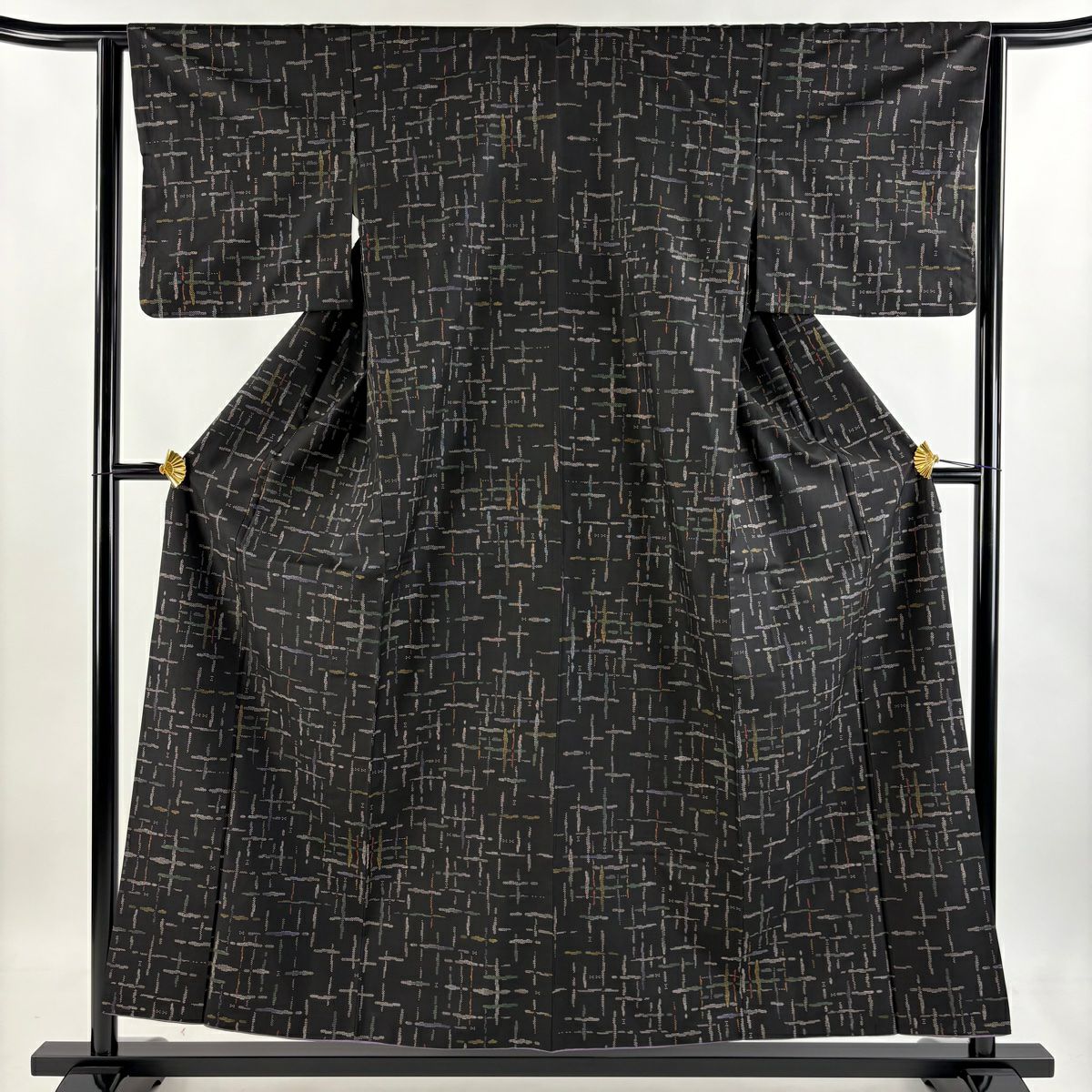紬織 身長155.5cm 袖長62.5cm S 雙層 幾何學圖案 焦茶 純蠶絲 秀品級