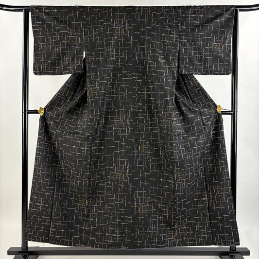 紬織 身長155.5cm 袖長62.5cm S 雙層 幾何學圖案 焦茶 純蠶絲 秀品級