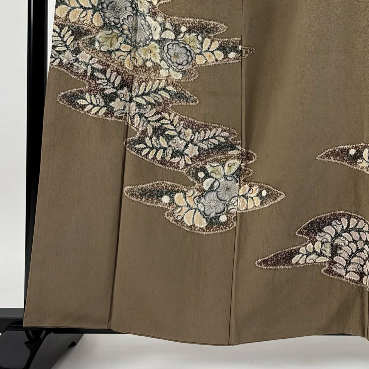 訪問服 身長161.5cm 袖長63cm S 雙層 霞 草花紋紋 灰茶 純蠶絲 秀品級