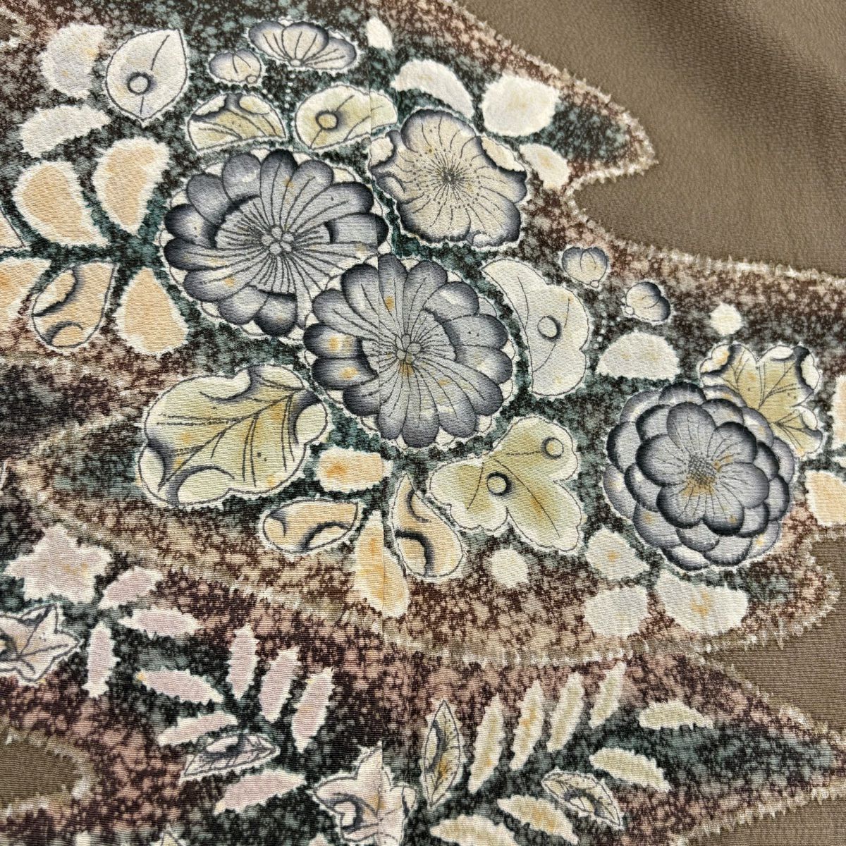 訪問服 身長161.5cm 袖長63cm S 雙層 霞 草花紋紋 灰茶 純蠶絲 秀品級