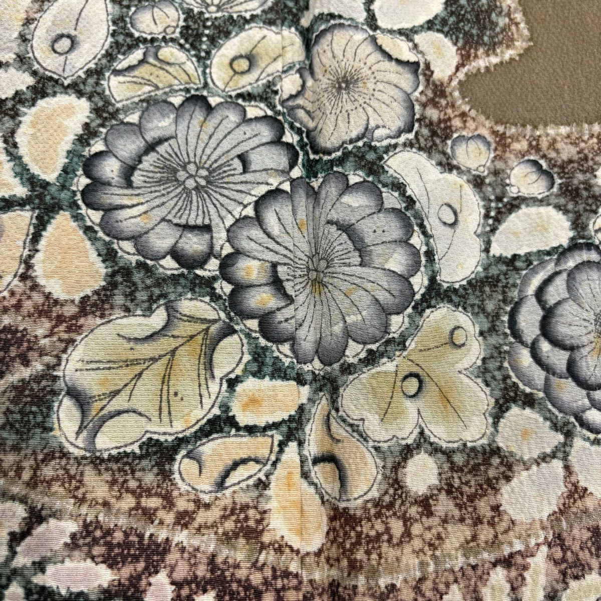 訪問服 身長161.5cm 袖長63cm S 雙層 霞 草花紋紋 灰茶 純蠶絲 秀品級