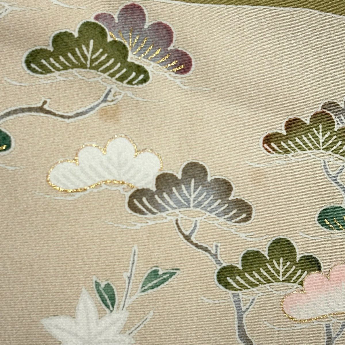 訪問服 身長159.5cm 袖長63.5cm S 雙層 家屋 草花紋紋 金彩裝飾 鶯 純蠶絲 秀品級