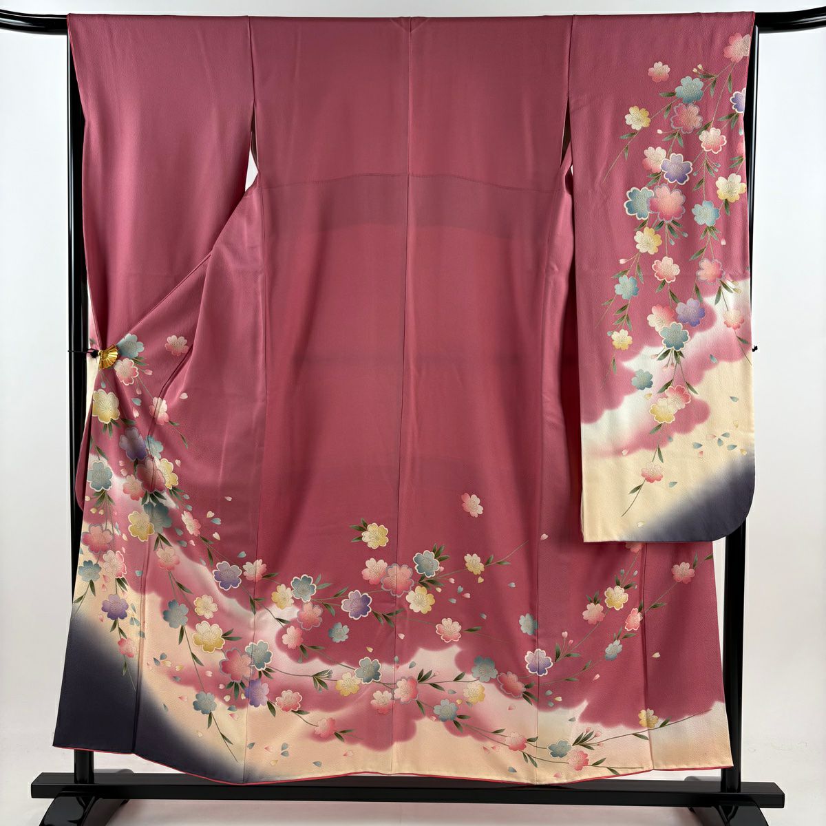 振袖禮服 身長156.5cm 袖長66.5cm M 雙層 樱花 花瓣 金彩裝飾 漸層 粉色 純蠶絲 名品級