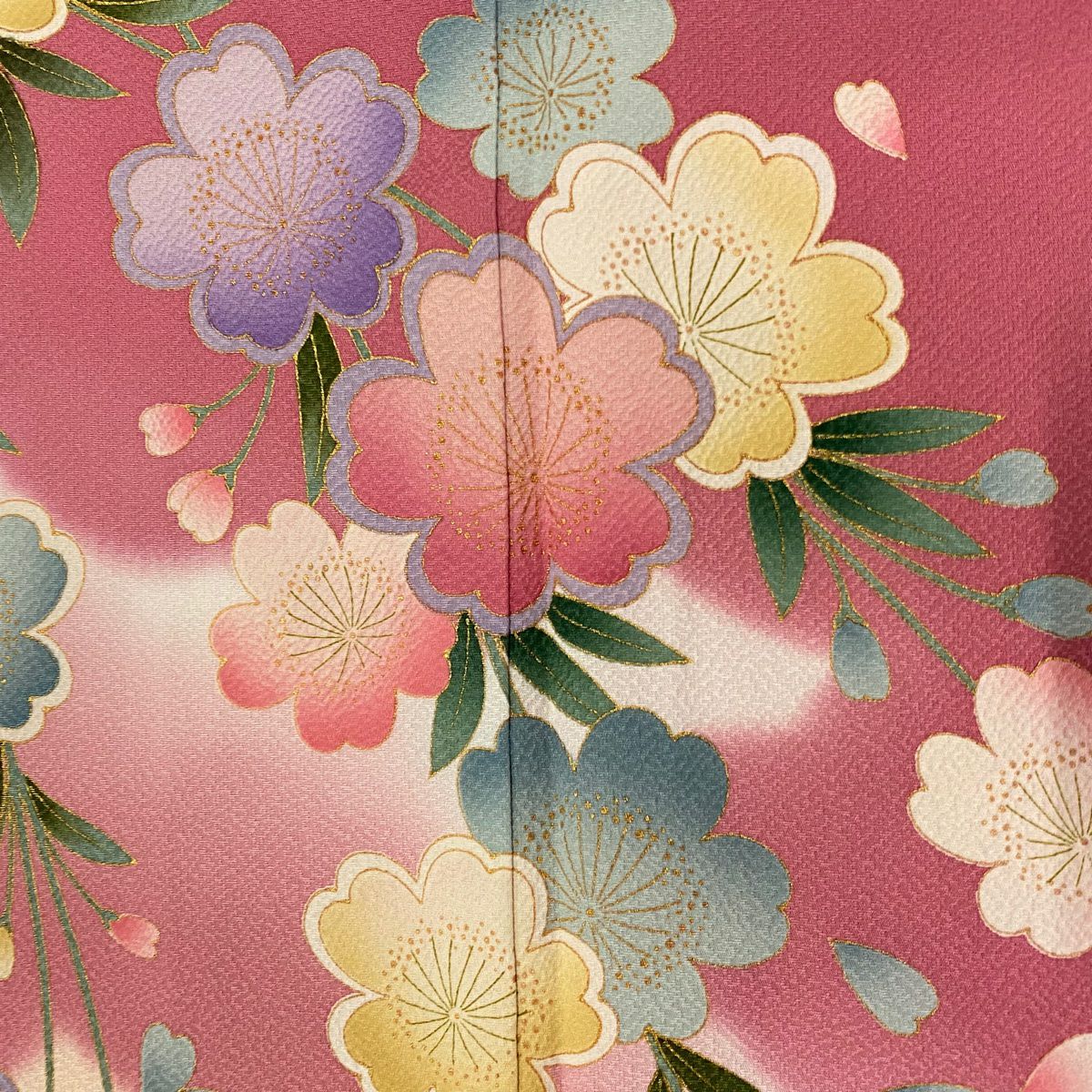 振袖禮服 身長156.5cm 袖長66.5cm M 雙層 樱花 花瓣 金彩裝飾 漸層 粉色 純蠶絲 名品級