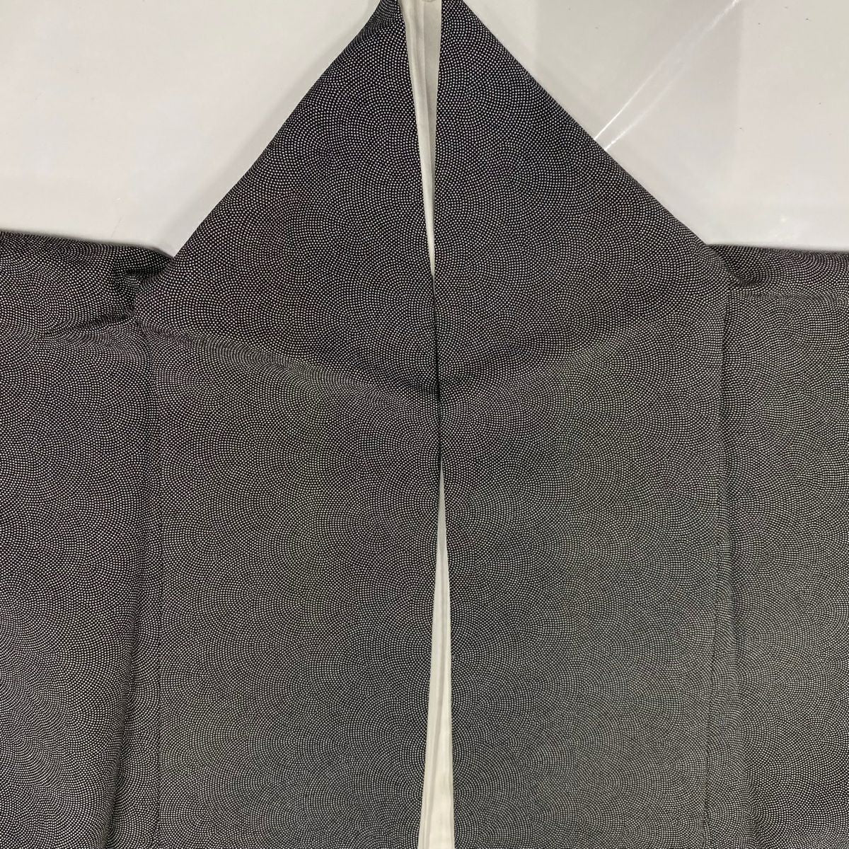 【庫存清倉】 江戶小紋 身長162.5cm 袖長65cm M 雙層 鮫 黑灰 純蠶絲 名品級