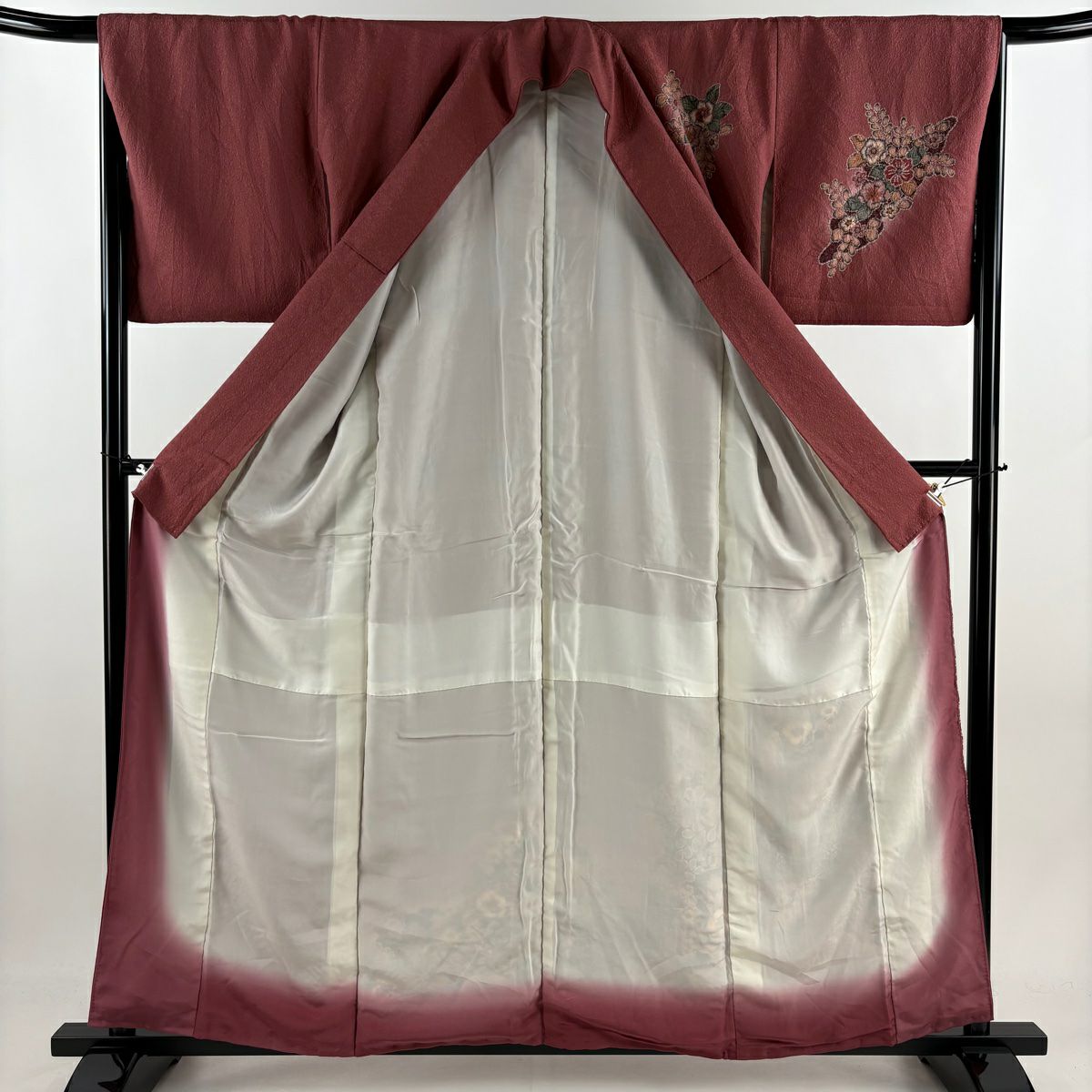訪問服 身長159cm 袖長66.5cm M 雙層 草花紋紋 霞 金銀彩 絞染 紅紫 純蠶絲 名品級