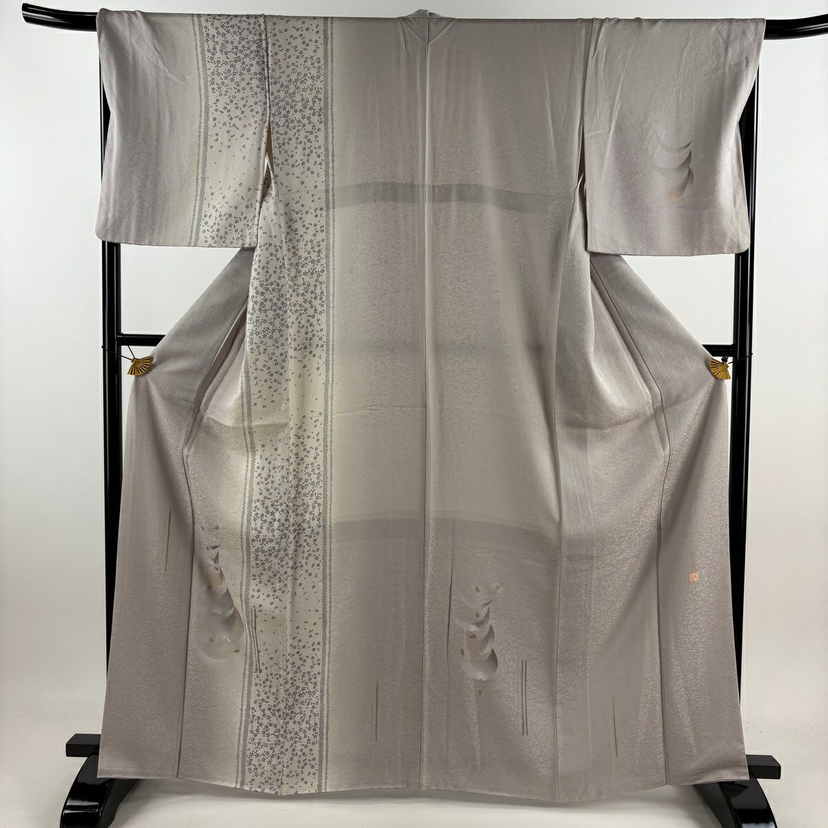 付下 身長164.5cm 袖長68cm L 雙層 落款 櫻花 花瓣 金銀彩 漸層 灰紫 純蠶絲 名品級