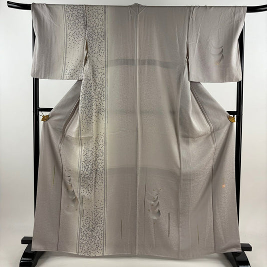 付下 身長164.5cm 袖長68cm L 雙層 落款 櫻花 花瓣 金銀彩 漸層 灰紫 純蠶絲 名品級