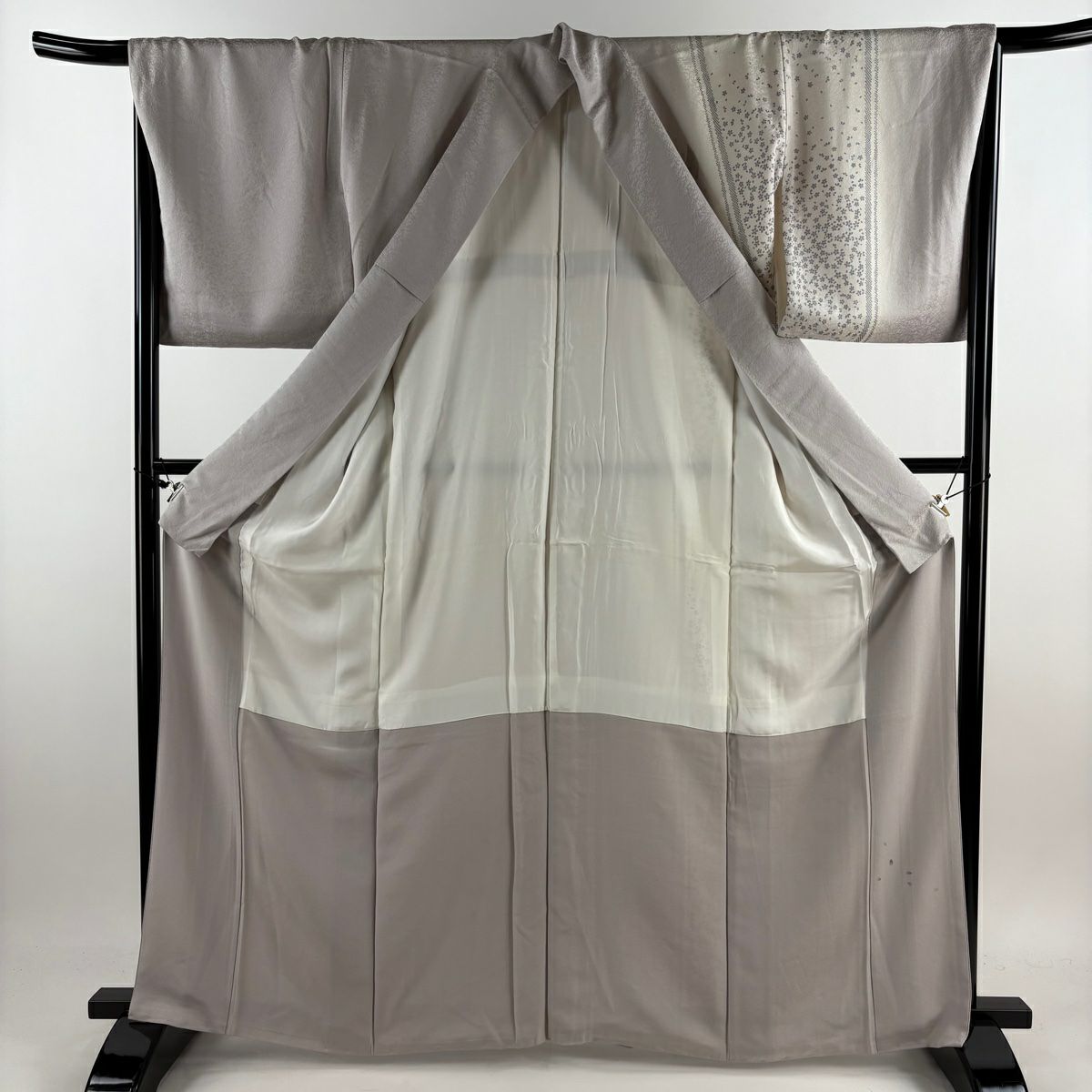付下 身長164.5cm 袖長68cm L 雙層 落款 櫻花 花瓣 金銀彩 漸層 灰紫 純蠶絲 名品級