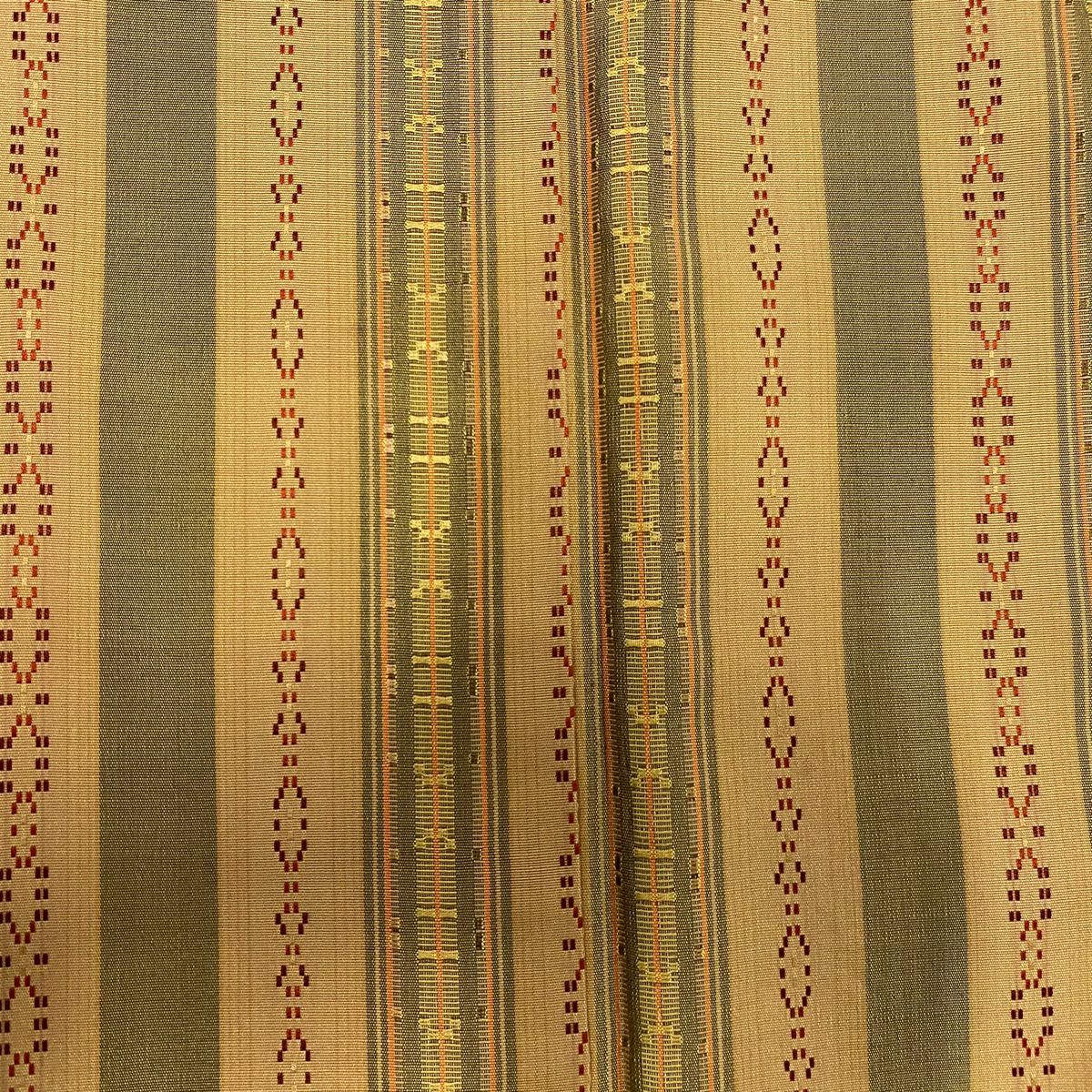 紬織 身長153.5cm 袖長62cm S 雙層 大和 縱條 幾何圖案 淺茶 純蠶絲 美品 秀品級