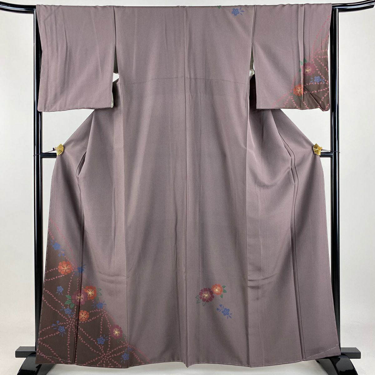 付下 身長162.5cm 袖長65cm M 雙層 櫻花瓣 金彩裝飾 漸變 茶紫 純蠶絲 優品級