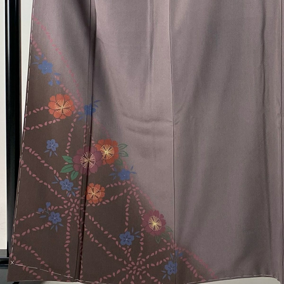 付下 身長162.5cm 袖長65cm M 雙層 櫻花瓣 金彩裝飾 漸變 茶紫 純蠶絲 優品級