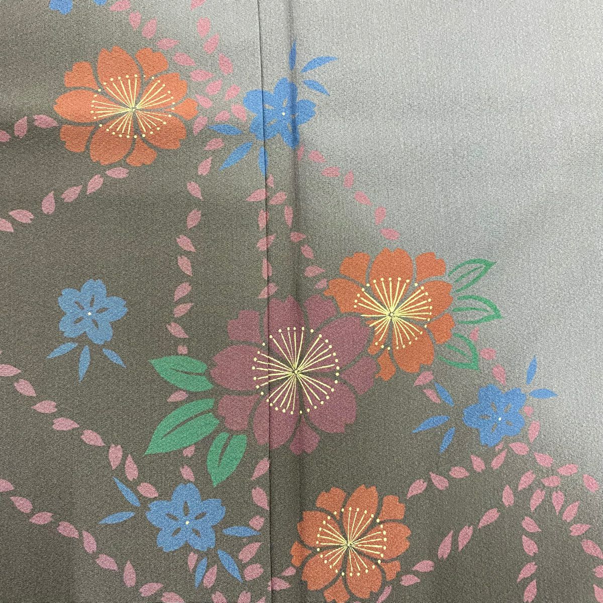 付下 身長162.5cm 袖長65cm M 雙層 櫻花瓣 金彩裝飾 漸變 茶紫 純蠶絲 優品級