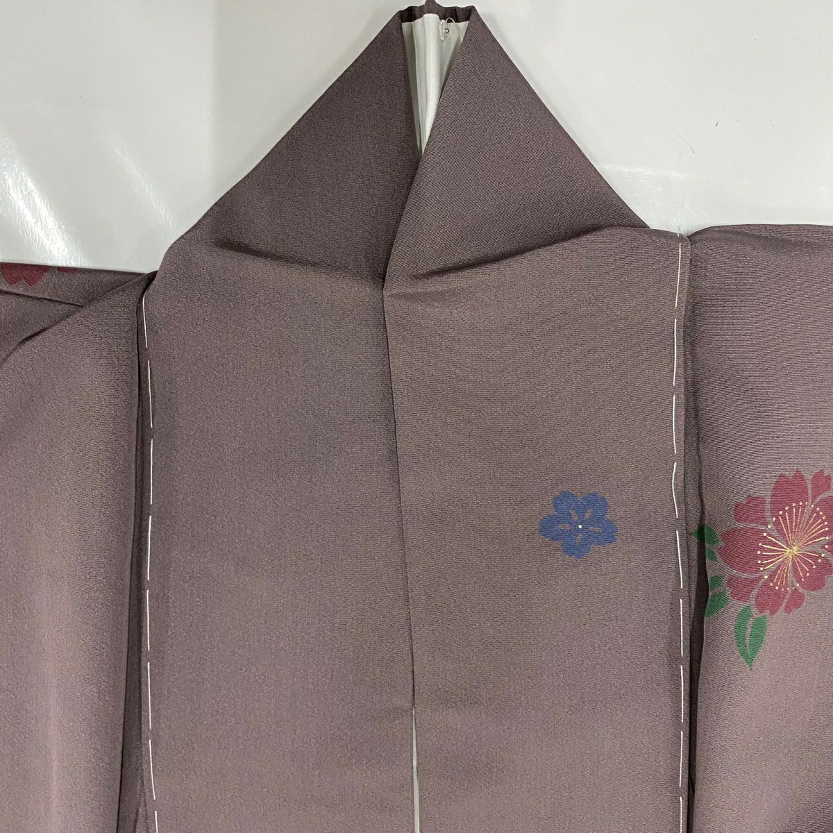付下 身長162.5cm 袖長65cm M 雙層 櫻花瓣 金彩裝飾 漸變 茶紫 純蠶絲 優品級
