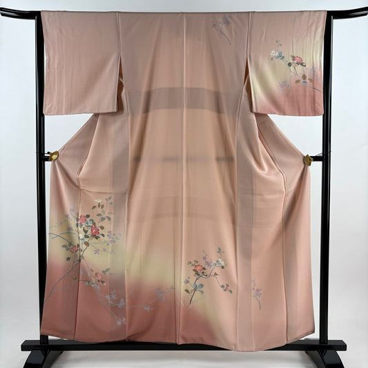 訪問服 身長158cm 袖長64cm M 雙層 椿 枝花 染分 淡粉色 純蠶絲 優品級