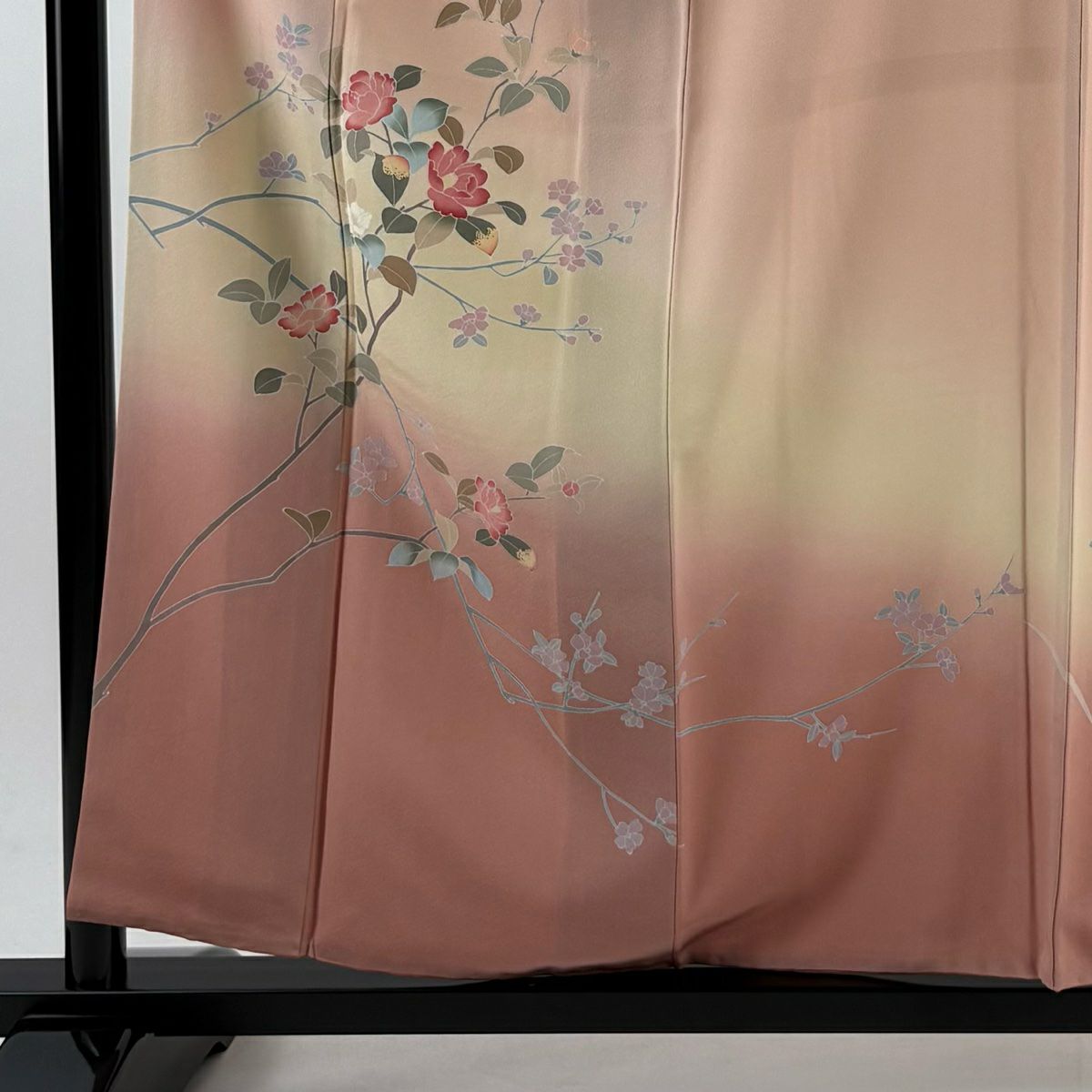 訪問服 身長158cm 袖長64cm M 雙層 椿 枝花 染分 淡粉色 純蠶絲 優品級