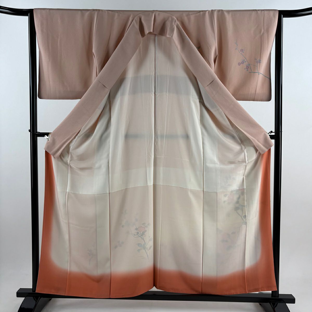 訪問服 身長158cm 袖長64cm M 雙層 椿 枝花 染分 淡粉色 純蠶絲 優品級