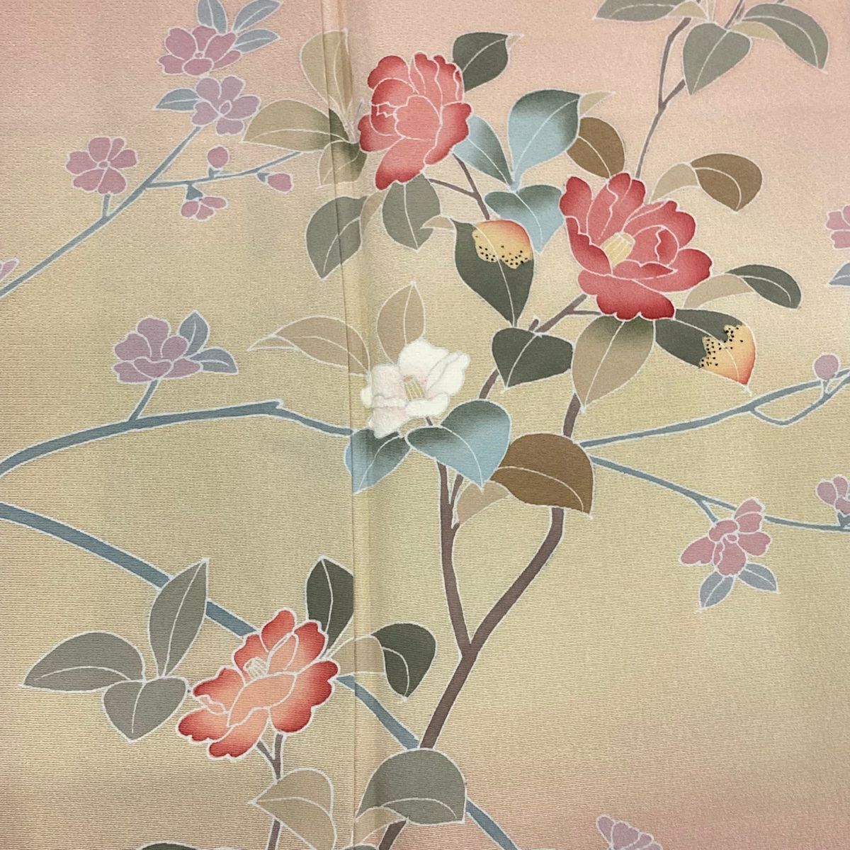 訪問服 身長158cm 袖長64cm M 雙層 椿 枝花 染分 淡粉色 純蠶絲 優品級