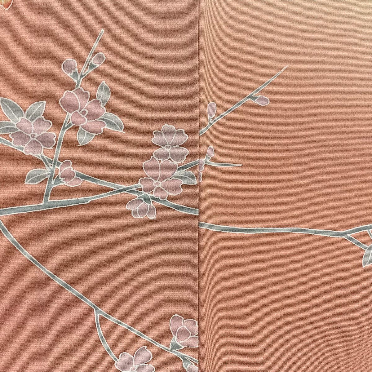 訪問服 身長158cm 袖長64cm M 雙層 椿 枝花 染分 淡粉色 純蠶絲 優品級